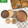 Bandeja de Madera, Bandeja Redonda de Madera de Acacia, Posavasos de Madera Resistente al Calor para Tazas, Plato de Madera para Frutas Secas y Snacks, Bandeja de Madera de Nogal Negro para Pizza