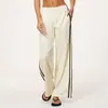 Pantalones Deportivos Cálidos de Contraste de Color Cruzado para Mujer Engrosados Cálidos que Absorben la Humedad Holgados Adelgazantes Caída Versátil Casual Pantalones de Pierna Ancha 3005