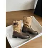 Botines Cortos de Mujer First Encounter Seasonal Brown Melard 2026 Otoño Tacón Grueso Botas de Montar con Hebilla y Diseño de Volantes