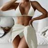 Traje de baño de tres piezas para mujer, estilo europeo y americano, bikini de puro deseo dividido, bikini de playa para adultos recién fruncido y sexy.