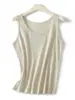 Top Regata Sem Manga de Linho Lyocell Opaco para Mulheres, Novo Estilo de Verão, Peça de Sobrepor ou de Baixo, Listrado com Gola Redonda