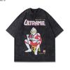 Camiseta de manga corta con estampado de anime, estilo vintage, lavado, estilo urbano europeo y americano, para hombre y mujer.