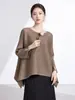 Top de camiseta irregular de calidad Miyake para mujer, cuello redondo, corte holgado, dobladillo ancho, plisado, casual, versátil, blusa de manga larga