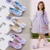 Sapatos de Princesa para Meninas, Sapatos de Couro da Moda, Novos Sapatos de Performance Infantis Primavera 2026, Elegantes Sapatos de Cristal para Meninas com Laço
