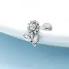 Aretes Perforados de Acero de Titanio Verticales para Agujeros de Oreja Aretes de Hélice de Acero Inoxidable con Circonita Joyería para Piercings Aretes de Flor para Labio con Rosca Externa