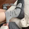 Meias Cinzas de Bolinhas para Mulheres, Estilo Primavera e Outono, Meias de Cano Médio 100% Algodão, Modernas para Combinar com Sapatos Birkenstock, Meias Longas Sem Costura com Barra Enrolada