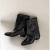 Exclusivo para Lojas FísicasOutono/Inverno 2026 Novo Estilo Primeira Camada Couro Bovino Bico Quadrado Salto Bloco Elegante Francês Couro Genuíno Botas de Cano Curto