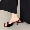 Pantuflas de Tacón de Aguja Cuadradas de Terciopelo Estilo Retro Coreano para Mujer, Modelo Verano 2026, Sandalias Versátiles de Tacón Alto