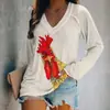 Camiseta de manga larga para mujer, corte holgado, cuello en V, estampado animal 3D digital interesante, transfronteriza, al por mayor