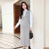 Vestido de Maternidade Jingqi Outono e Inverno 2025 Novo Estilo Preguiçoso Intelectual Estilo Preppy Roupa de Trabalho para Gestantes Roupas de Outono para Mulheres