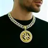 Colar Pingente Rotativo com Símbolo Redondo Cravejado de Diamantes para Homens Hip Hop Toca-Discos Pingente Hip Hop Colar Hip Hop