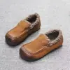 Zapatos Doudou para Mujer Invierno Forrados de Felpa Calientes Botas de Nieve Zapatos Peludos 2025 Planos Retro Punta Redonda sin Cordones Zapatos de Algodón