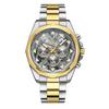Reloj deportivo multifunción para hombre con correa de acero inoxidable de alta calidad y cronógrafo, resistente al agua y con hebilla de mariposa luminosa.