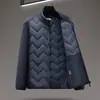 Chaqueta de Invierno para Hombre con Parches de Algodón Cuello Alto Patrón de Espiga Forro Acolchado Relleno Grueso Abrigo Cálido Chaqueta Casual de Negocios