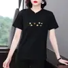Camiseta de Manga Corta Talla Grande para Mujer, Nuevo Estilo 2026, Corte Holgado, Oculta el Vientre, Rejuvenecedora, Elegante para Madres de Edad Media y Mayores, Hombro Normal para Verano