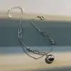 Pulsera de cuentas redondas talladas, estilo hip-hop, cadena de metal, pulsera de doble capa, pulsera de charms facetados para mujer con campanitas pequeñas