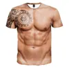 Desejo Popular Sexy 3D Musculoso Masculino Manga Curta Paródia Criativa Fitness Elástico Camiseta Curta Estampada Digital em Estoque