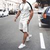 2022 Europeu e Americano Masculino Novo Terno Casual Tendência Juvenil Moda Bloco de Cor Em Torno Do Pescoço T-shirt Shorts Conjunto de Duas Peças para Homens