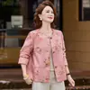 Nuevo Estilo Ropa de Madre Principios de Otoño Nuevo Estilo Chino Chaqueta para Mujeres de Mediana Edad Top Estampado Temperamento Holgado Delgado Cárdigan Corto