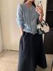 [Sem devolução ou troca] Cardigã de tricô simples gola redonda estilo coreano feminino outono pelúcia fivela dourada losango suéter PA865