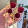 Horquilla para el pelo con borla de cereza y rosa roja, pequeña pinza para sujetar la parte trasera de la cabeza, accesorio para el pelo con cola de caballo alta y flocada para mujer