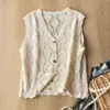 Suéter de Tricô Dalang Verão Fino Tricô Vazado Cardigan Sem Mangas Gola V Colete Top Feminino Retrô Crochê Colete