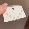 Exquisito y Moderno Set de Aretes de Tres Piezas con Lazo de Diamantes Completos y Perlas de Estilo Coreano con un Diseño Único y Sencillo