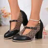 Nuevo estilo de comercio exterior, zapatos planos Mary Jane con cordones talla grande para mujer, con diseños de bloques de color, punta poco profunda, tacones gruesos y detalles de hebilla