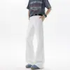 Pantalones blancos delgados de pierna recta, seda de hielo, ligeramente acampanados, longitud extendida, pantalones casuales fluidos para hombre, verano, adelgazantes para personas altas