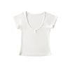 Camiseta Feminina de Manga Curta Multicor Ombro Direito Verão 2025 Slim Fit Sexy Gola V Top Americano Tendência Atacado
