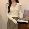 Retirada de Balcão de Roupas Femininas de Exportação de Grandes Marcas ~ Tricô Assimétrico com Decote V Francês para Mulheres Baixinhas com Tops de Manga Comprida