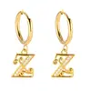Pendientes de Acero Inoxidable Chapado en Oro 18K con 26 Letras, Pendientes de Zirconia con Forma de Ola de Lujo, Pendientes Elegantes