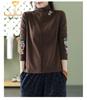 Camiseta Térmica de Lã Dupla Face para Mulheres, Novo Estilo Outono e Inverno 2026, Camiseta Elegante com Bordado e Gola Meia-Alta, Top Emagrecedor para Mulheres