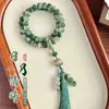 Pulsera de Raíz de Bodhi Verde con Patrones de Paisaje y Florales, Pulsera Apilable para Mujeres, Cuentas Budistas Chinas de Mano de Semillas de Bodhi para Jugar y Meditación