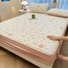 Juego de Sábana Acolchada Estampada de Algodón Arrugado Estilo Retro de Tres Piezas Protector de Colchón Engrosado Cubre Cama Cubierta de Cama Universal para Todas las Estaciones