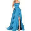 Estilo Europeu e Americano Verão Nova Moda Roupas Femininas Europeias e Americanas Transfronteiriço Novo Sexy Alça Fenda Costas Nuas Vestido de Baile Vestido de Noite Novo Estilo