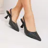 Novos Sapatos Femininos Fechados com Salto Médio-Baixo, Costas Abertas, Sandálias Casuais, Sexy e Versáteis, Bico Fino, Salto Alto com Tira no Tornozelo