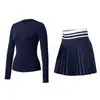 [Conjunto] Ropa de Yoga de Manga Larga Falda Plisada Fitness para Mujer Correr al Aire Libre Transpirable Pilates Entrenamiento Top Henry