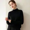 Suéter de cachemira suave para mujer, de punto, con cuello medio alto de doble hilo, estilo simple y versátil, mangas raglán, suéter base adelgazante