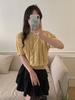 Suéter feminino estilo coreano vintage de crochê vazado com gola redonda e manga curta, novo suéter solto e delicado para primavera e verão