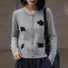 Nuevo cárdigan de punto fino de lana para Otoño/Invierno 2026 para mujer, cuello redondo, manga larga, jacquard de gato, corte holgado, top versátil