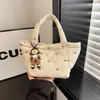 Bolsa de Algodão Acolchoada Estilo 2026 para Mulheres, Bolsa de Mão Casual Versátil, Bolsa de Mão Elegante Bordada com Laço, Estilo Coreano