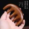 Peine de Sándalo Dorado Natural de Cinco Dientes para Peinar Meridianos Masajeador de Cabello de Madera Maciza Terapia Capilar Peine de Madera de Dientes Grandes Raspar Tendones