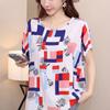1688 Moda Feminina Plus Size Verão Estampada Casual Camiseta de Meia Manga Feminina Solta Top de Seda Rayon Camiseta de Manga Curta