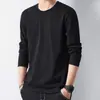 Camiseta masculina de manga comprida, camada interna de outono masculina, camiseta básica solta e elástica, camiseta masculina estampada estilo coreano ins