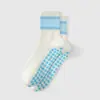 Calcetines deportivos de yoga profesionales para mujer, calcetines antideslizantes hasta la pantorrilla con rayas de encaje para fitness en interiores, correr y Pilates