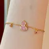 Lujo Ligero y Gama Alta Diamante Completo Gradiente Rosa Corindón Calabaza Pulsera Collar Estilo Chino Moda Nicho Diseño Traje para Mujeres