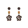 Nuevos aretes de madera estilo chino con forma de gota de agua para mujer, aretes de estilo étnico vintage para rostros cuadrados y redondos, aretes bohemios para vacaciones