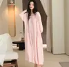 Camisola Estilo Feriado Chun Baifen para Mulheres Primavera e Outono Algodão Puro Gaze Dupla Camada Sete-Mangas Saia Ultra-Longa Pijama Solto Roupa de Casa