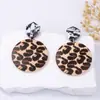 Brincos Redondos de Madeira com Estampa de Leopardo Geométricos Europeus e Americanos Exagerados Estilo Coreano Brincos Versáteis da Moda Acessórios